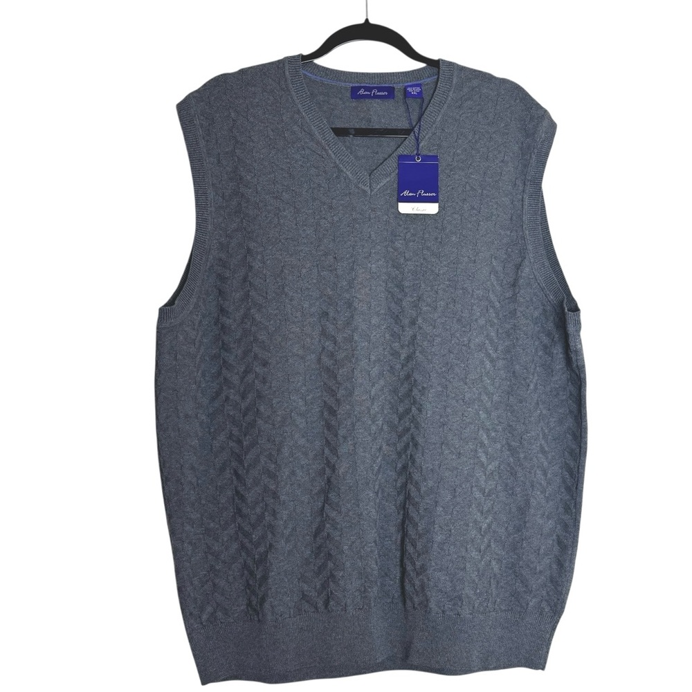 Alan Flusser Vest Mens XXL Gray‎ Sleeveless V Neck Pullover Sweater Casual Golf